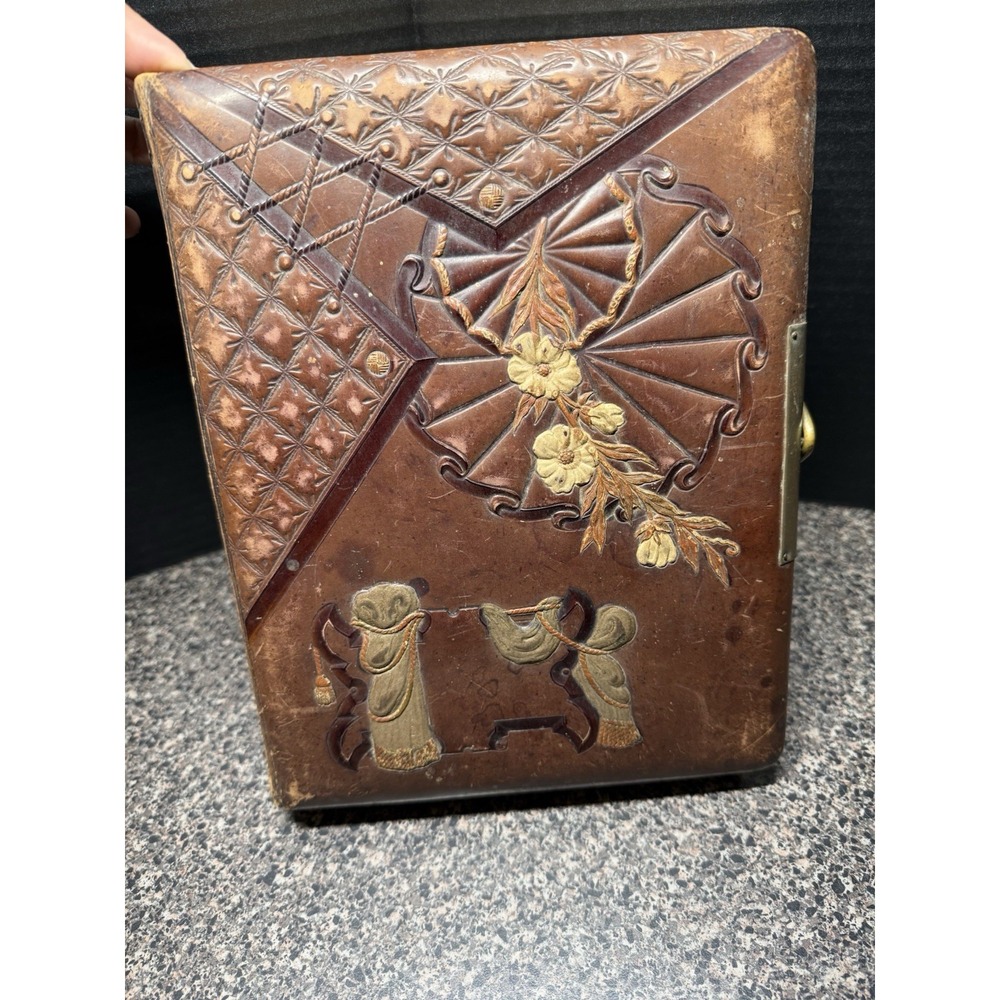 Antique Victorian Leather Photo Album Cabinet Card CDV Brass Clasp 11"